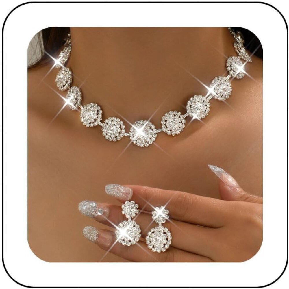 Crystal Bridal Wedding Jewelry Set Silver Rhinestone for Women Brides